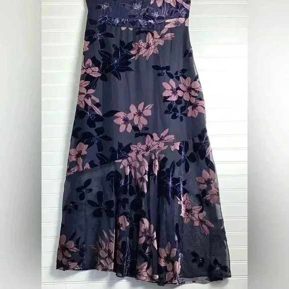 Sam Edelman Burnout Velvet Maxi Dress Size 8 Floral Purple& Blue - Picture 9 of 14